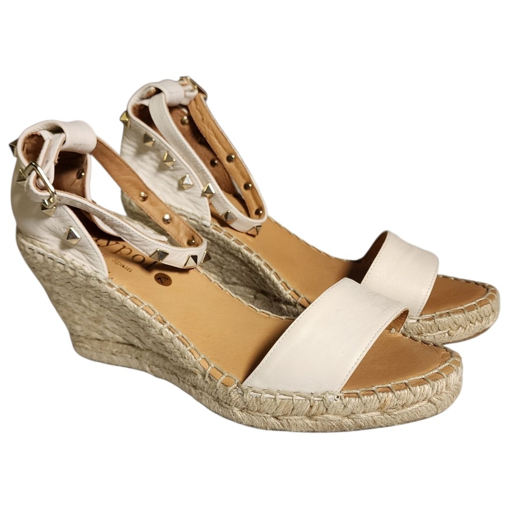 Anthropologie Maypol Wedge Espadrilles Womens Size 7.5 Studded Leather Platform